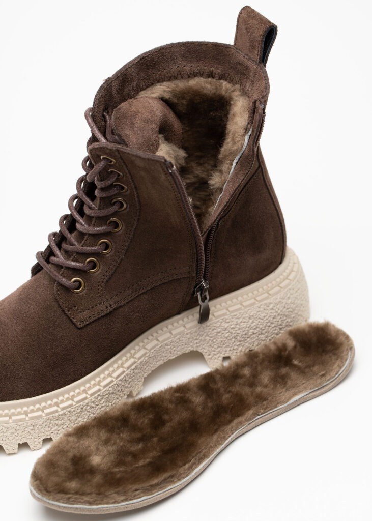 Ботинки женские натуральная кожа с мехом, коричневые