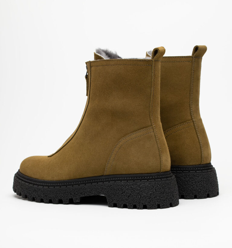 Ботинки женские натуральная кожа с мехом, хаки